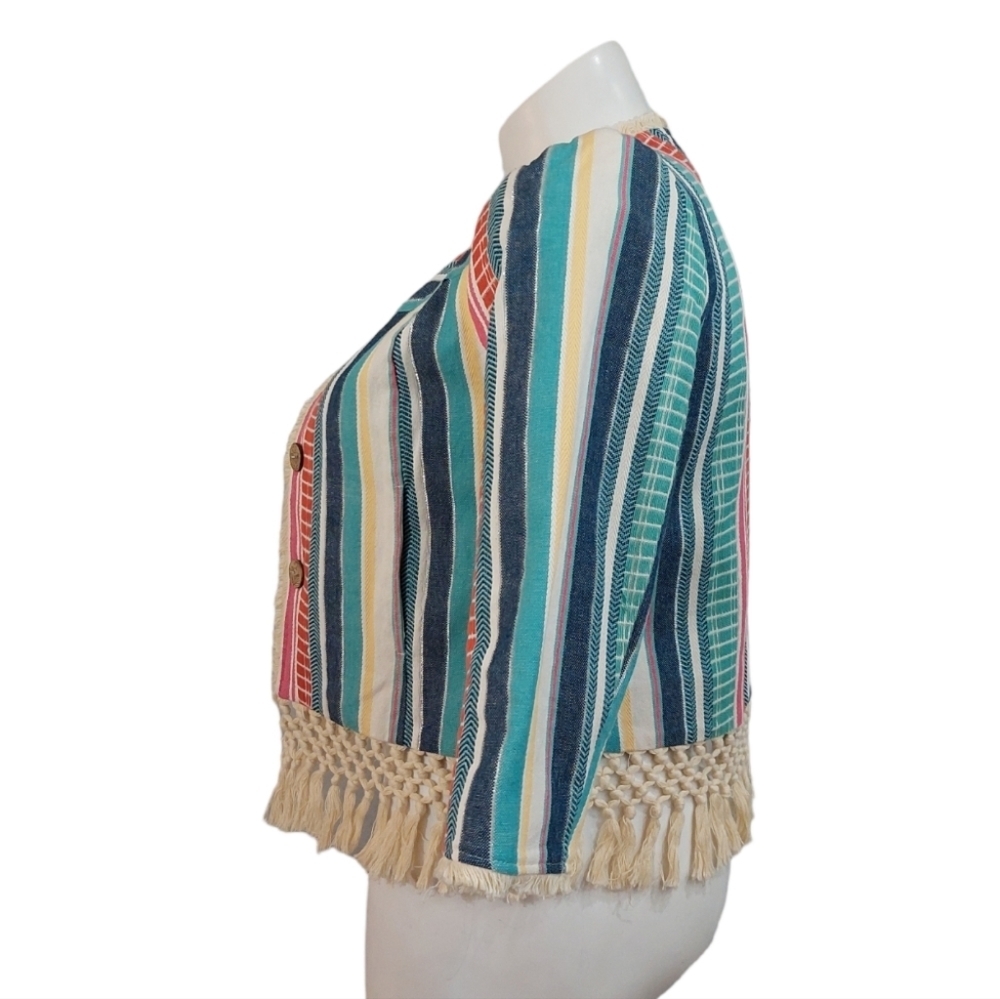 Multiples Striped Patchwork Blazer Boho Hippie Ch… - image 3